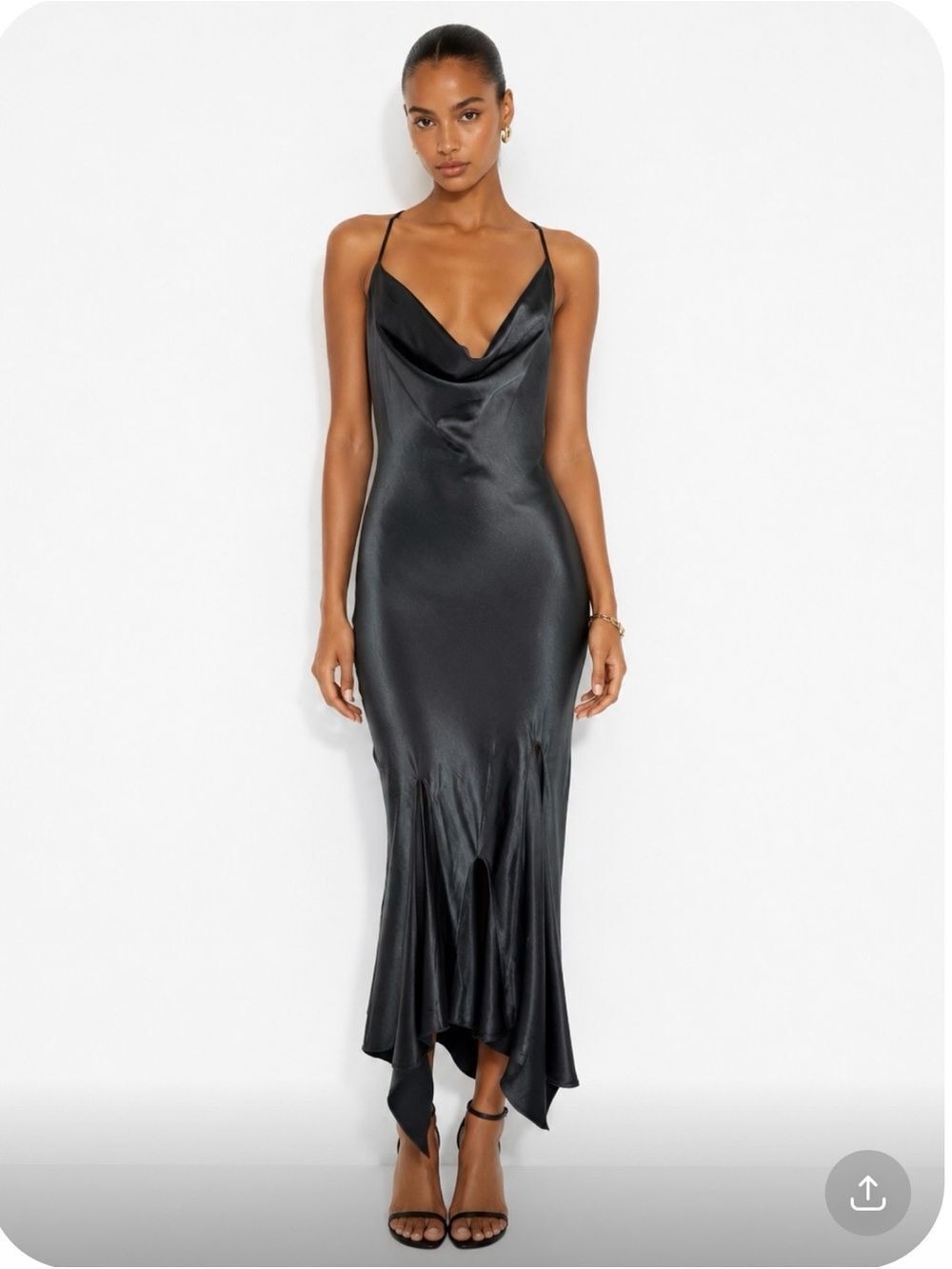 OH POLLY Sleek Black Spaghetti-Strap Mermaid Dress Size 8